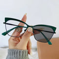 2024 Eyebrow Metal Green Colored Cat Eye Computer Optical Eyeglasses Frames for Women Anti Blue Light Photochromic Glasses