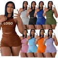 Summer Fashion Gym Yoga Boxer Stacked Zipper Suits Biker Booty Shorts Sets Two Piece Set Women Clothing Women's Shorts