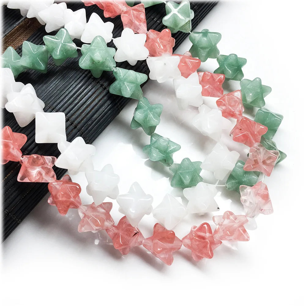 HZ Stylish Merkaba Star Chip Merkaba Gemstone Beads Pendant Necklace Natural Chakra Stone Beads Lady Crystal Jewelry