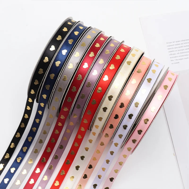 Tondo 10mmx45yards Gift Wrapping Heart Tattoo Gold Foil Grosgrain Ribbon