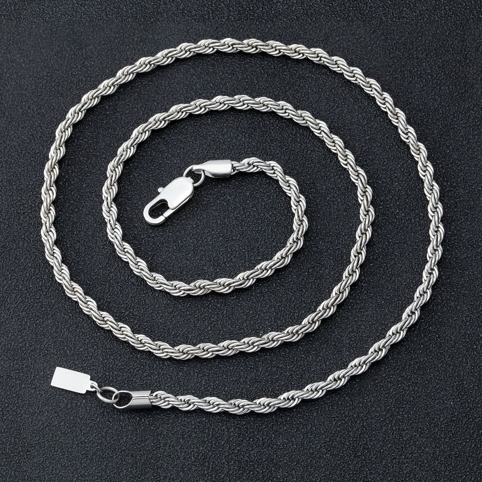 Hip Hop 4MM Rope Chain Men Miami Jewelry Necklace 18k Gold Plated Stainless Steel Personality Braided Twist Rope Chain Necklace
