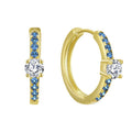 YILUN 14k Yellow Gold Plated Hoop Earrings Sterling Silver Blue and White Cubic Zirconia for Women - Huggie Earrings for Girls