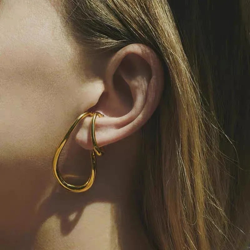 HOVANCI New Gold Plating Geometric Irregular Ear Clip Ear Cuffs Creative Double Layers Twisted Line Clip on Earrings