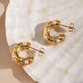 INS Hot Chunky C Shape Fresh Water Pearl Zircon Hoop Earring Gold Plated Trendy Women Jewelry