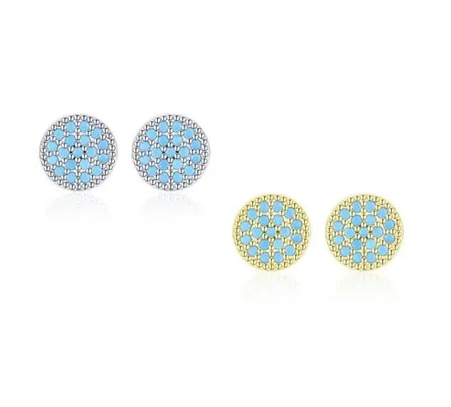 Fashion Jewelry Earrings Round Shape Turquoise Elegant S925 Sterling Silver Stud Earrings for Women Girl Gift Hypoallergenic