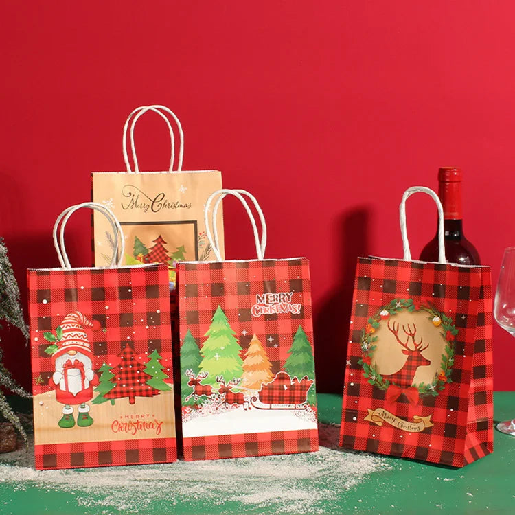 Christmas Promotional Kraft Paper Gift Bag Ready for Shipping for Food and Jute Bag Digital Printing