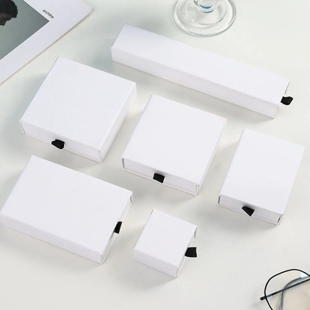 Multi Sizes Luxury Matt White Paper Card Gift Drawer Box for Necklace Bracelet Earring Ring Storage Packaging Jewelry Boxes