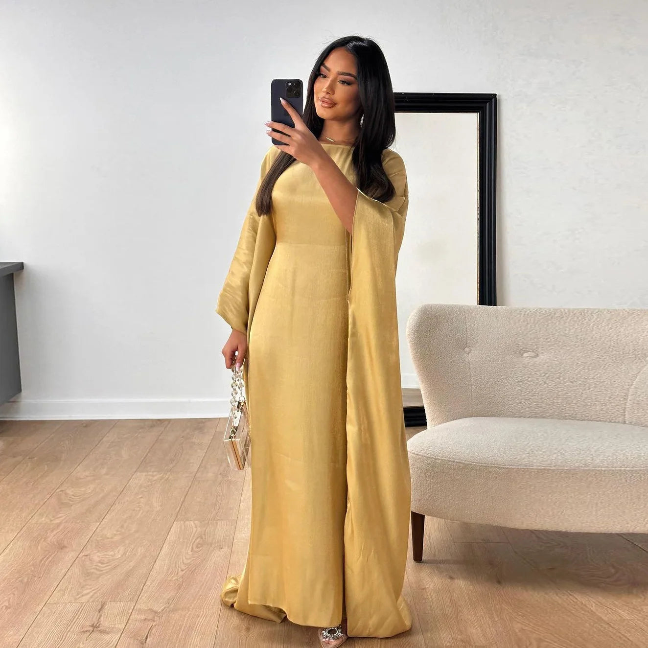 Fashion Solid Color Arabic Kaftan Dresses Jalabiya Islamic Clothing Abaya Women Muslim Dress for Evening Party Ramadan