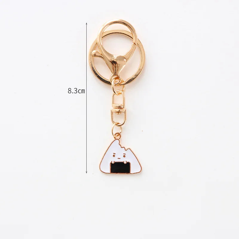 Gold Metal Cute Japanese Cartoon Sushi Salmon Rice Onigiri Keychains Men Women Bag Car Pendant Charm Keyring Couples Gifts