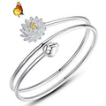 Valentine's Day 925 Sterling Silver-Plated Three-Ring Lotus Bangles Classic Elegant Flower Opening Design Women's Party Jewelry
