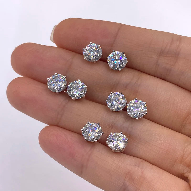 Classic 6 Prongs Moissanite Earrings Jewelry S925 Sliver Ice Out Moissanite Diamond Mens Women Stud Earrings