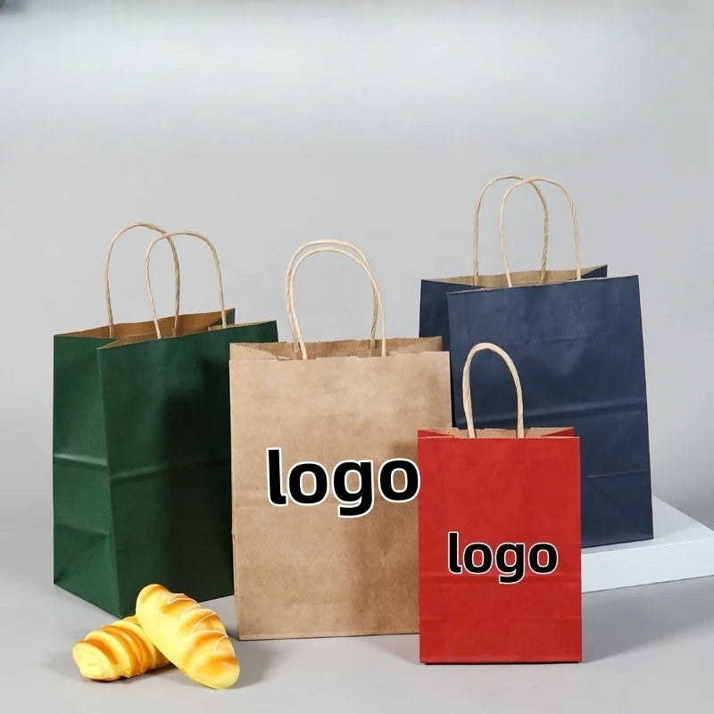 Disposable Biodegradable Kraft Paper Bags Are Suitable for Commercial Procurement and Shopping Use Customized Logos
