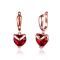 Wholesale 18K Rose Gold Plated Earrings Elegant Heart Shaped Red Zircon Drop Earrings for Women 2023