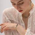 Vintage Luxury Summer Green Beaded Necklace Earrings Bracelet Set Fashion Stainless Steel Jewelry for Women for Weddings