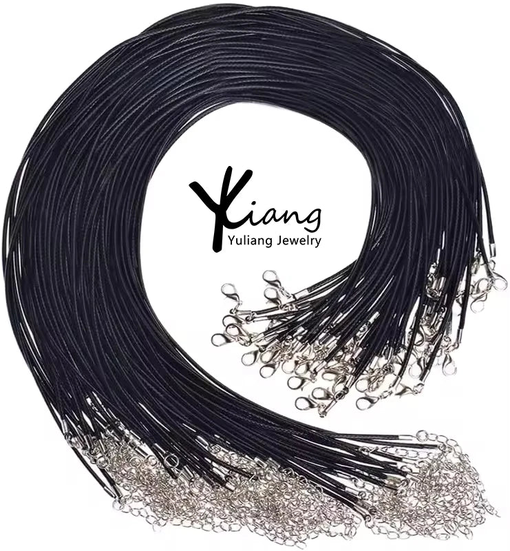 Real  Price Wholesale 50pcs 1.5mm  Necklace Black Wax Cord for Jewelry Making Silver Chain Lobster Clasp  Rope Accessories