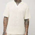 Custom Design Logo Casual Fashion Knitwear Knitted Cotton Short Sleeve Oversized Crochet Mesh T-shirt Men Polo Shirts