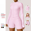 Nylon High Elasticity Women Fitness Yoga Sets Gym for Sports Jacket Long Sleeve Wear Workout Clothes High Waist Leggings Shorts