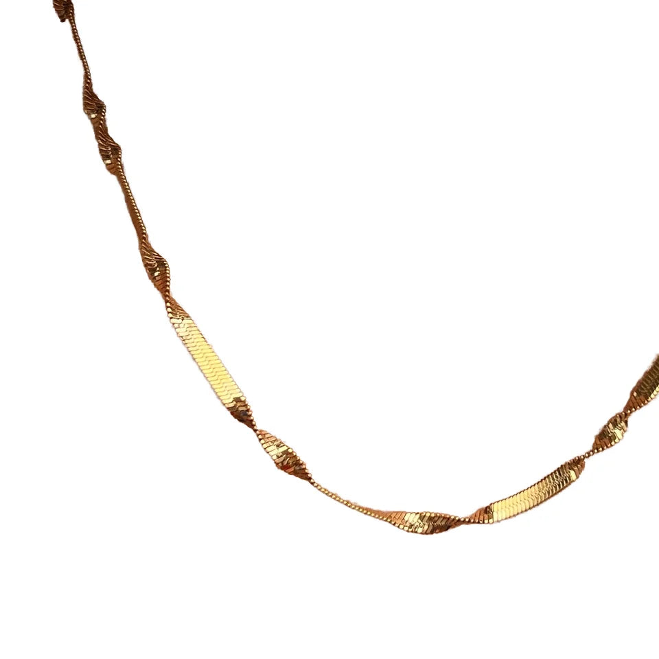 HOVANCI Ladies' Trendy 18k Gold Plated Stainless Steel Snake Chain Necklace Non-Tarnish Twist Herringbone Style
