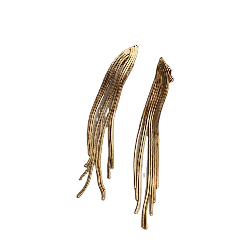 SSeeSY Joyas Fashion Jewelry Brass Copper Hypoallergenic Long Tassel Clip on Non Pierced Earrings Cuff for Women