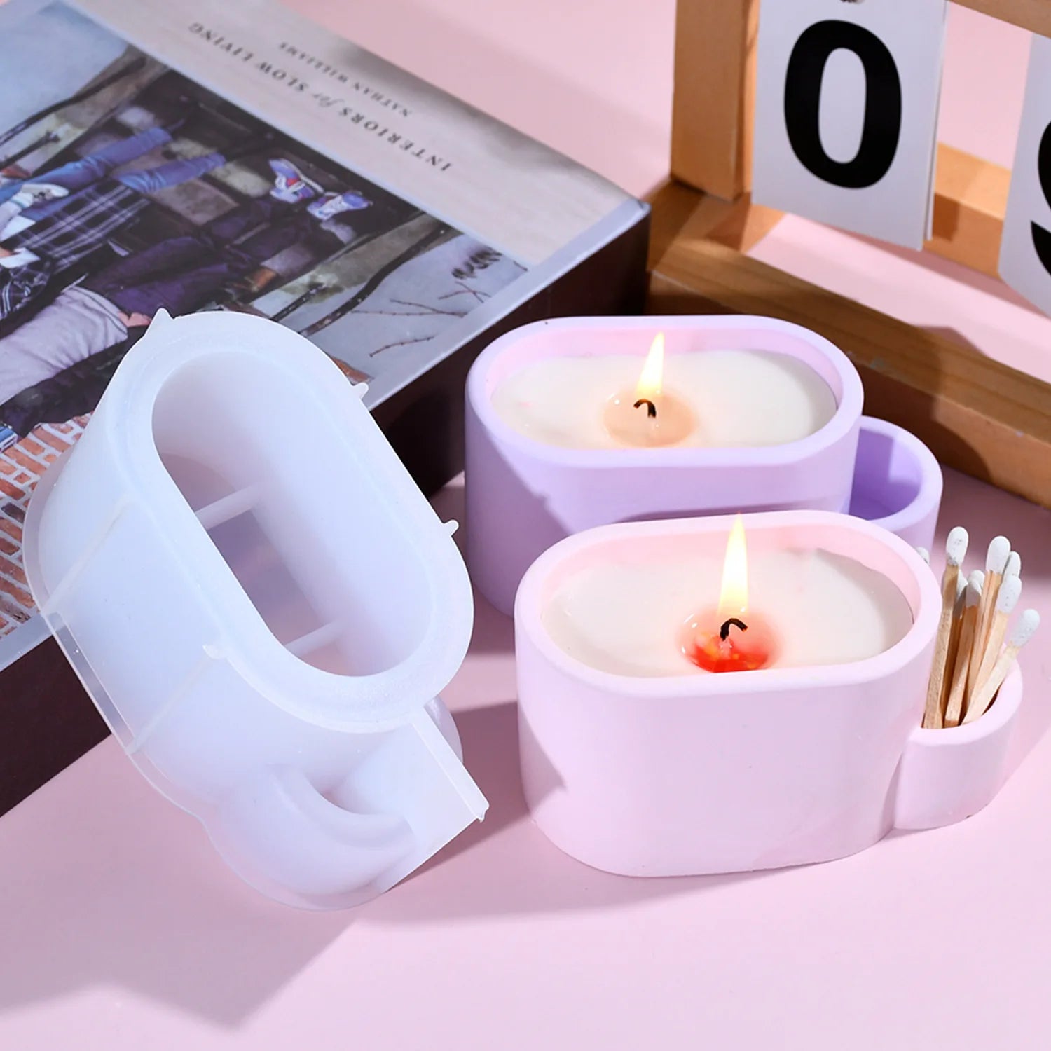 diy glue mould Oval with match holes match storage box Silicone mould plaster candle cup