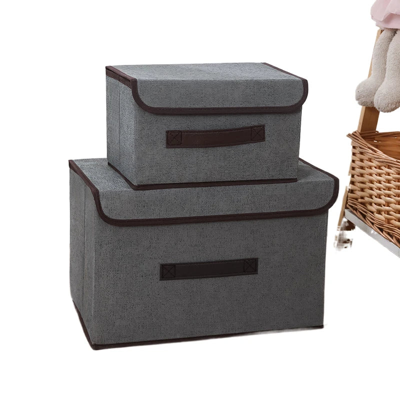 Wholesale Gray & White Striped Fabric Storage Box Foldable Rectangular Household Clothing Finisher Storage Bin