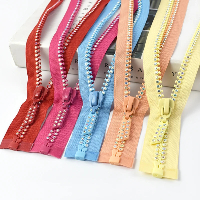 Deepeel AP641 #10 Bag&Garment Accessories Resin Double Row Rhinestone Open Coat Pocket Zippers