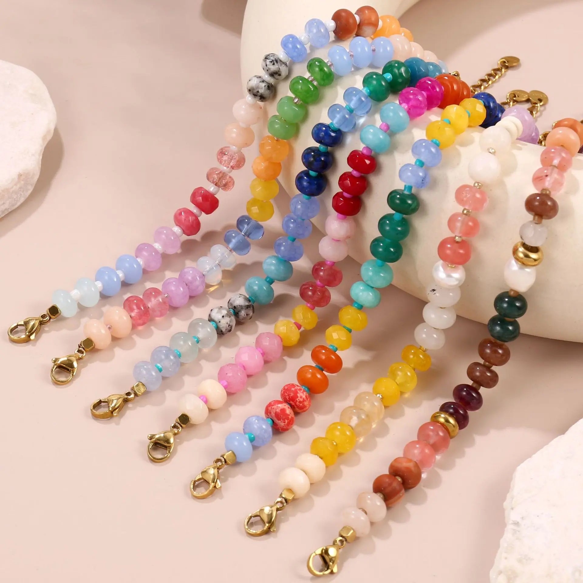 Wholesale Natural Stone Rose Quartz Bracelet Bohemian Style Abacus Beads Colored Gemstone Bracelet for Women