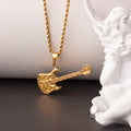 New Design Hip Hop Guitar Bass Pendant Shape Steel Accessories Music Guitar Necklace for Men Women