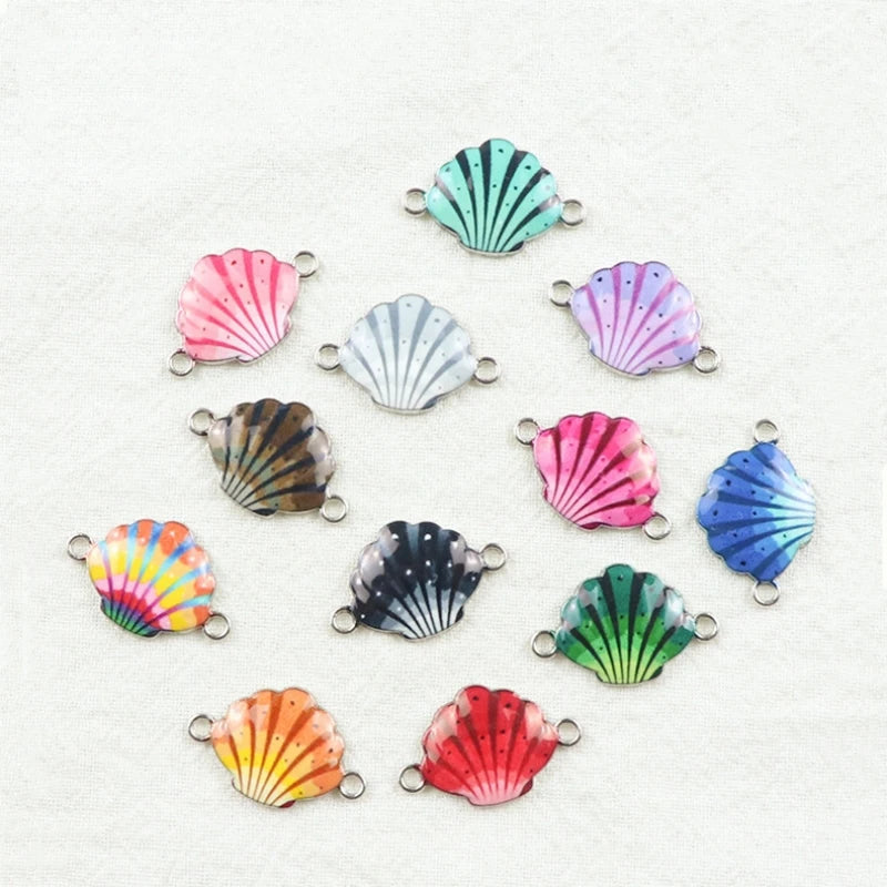 Wholesale Enamel Shell Link Seashell Dangle Charms for Jewelry Making Ocean Style Supplies