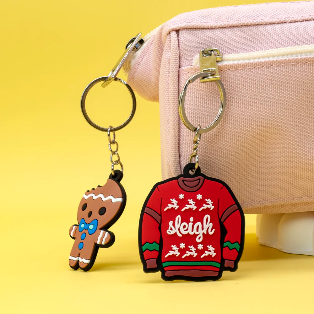 Hot Sale Xmas Christmas Carabiner Keychain Cozy Red Sweater Cute Hot Cocoa Design PVC Eco-Friendly for Business Promotions