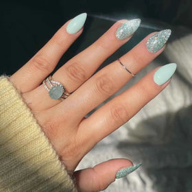 24pcs Fashion Custom Green Glitter Press on Nails Almond Designs False Nails Press on Nail Customized Designs