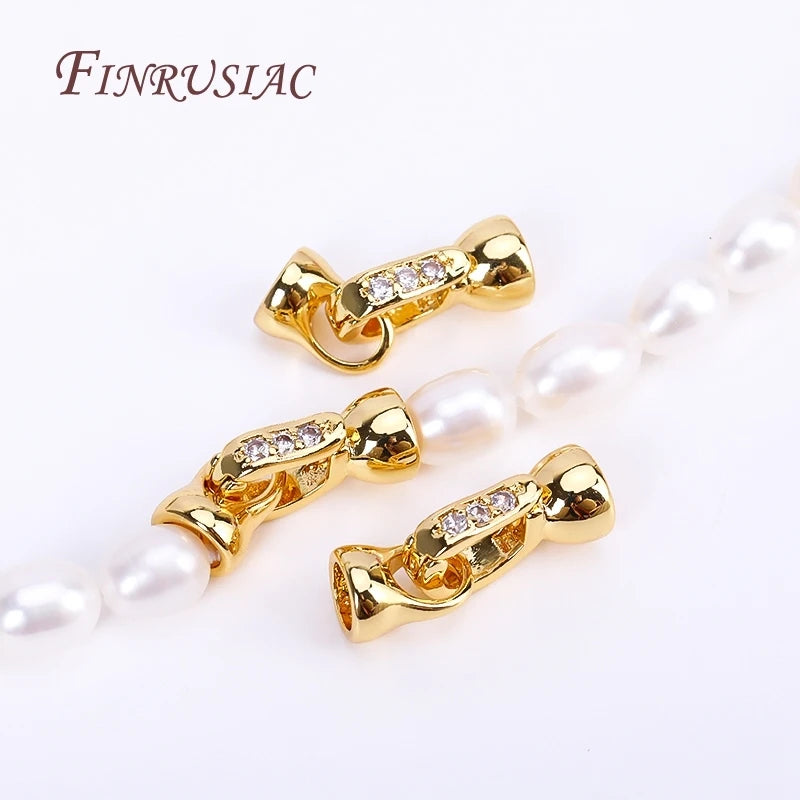 18K Gold Plated Inlaid Zircon Lock Clasps Closure Fasteners DIY Pearls Jewelry Fittings for Beading Jewelry Making Components