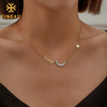 Fashion Women Gift Elegant Custom Stainless Steel Gold Plated Diamond Rhinestone Crystal Leaf Wheat Ear Star Moon Necklace