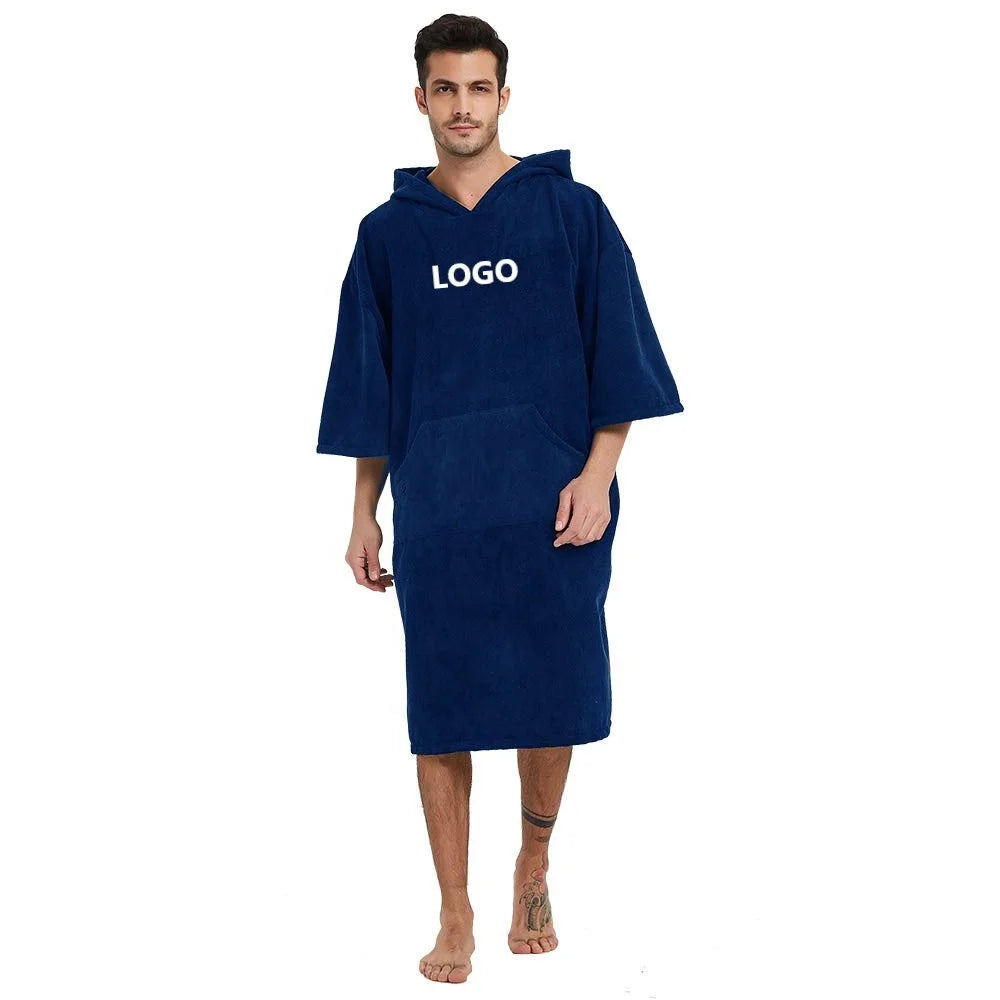 Cotton Hooded Surf Poncho Towel | Quick Dry & Absorbent | OEM Embroidery Logo for Pool & Beach