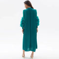 PROMISTAR Women's Polyester Maxi Dress With Open Front Cardigan Abaya Hijab Pleated Robe Islamic Ethnic Design