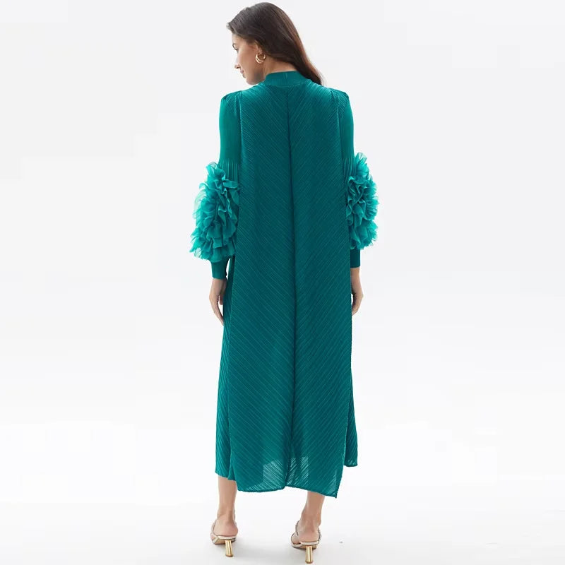 PROMISTAR Women's Polyester Maxi Dress With Open Front Cardigan Abaya Hijab Pleated Robe Islamic Ethnic Design
