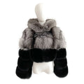 Women's Winter Casual Short Silver Fox Black Fox Fur Jacket Patchwork Color Thickened Cotton Lining Shearing Warm Coat
