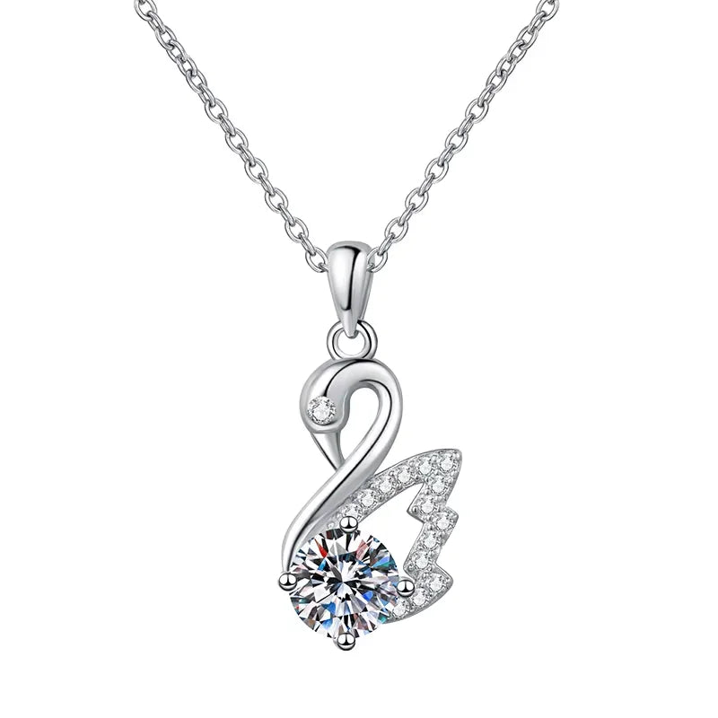 OAHLAN Fashion Jewelry 1CT Round Cut VVS1 Moissanite Romantic Swan Pendant 925 Sterling Silver Necklaces for Women Wedding