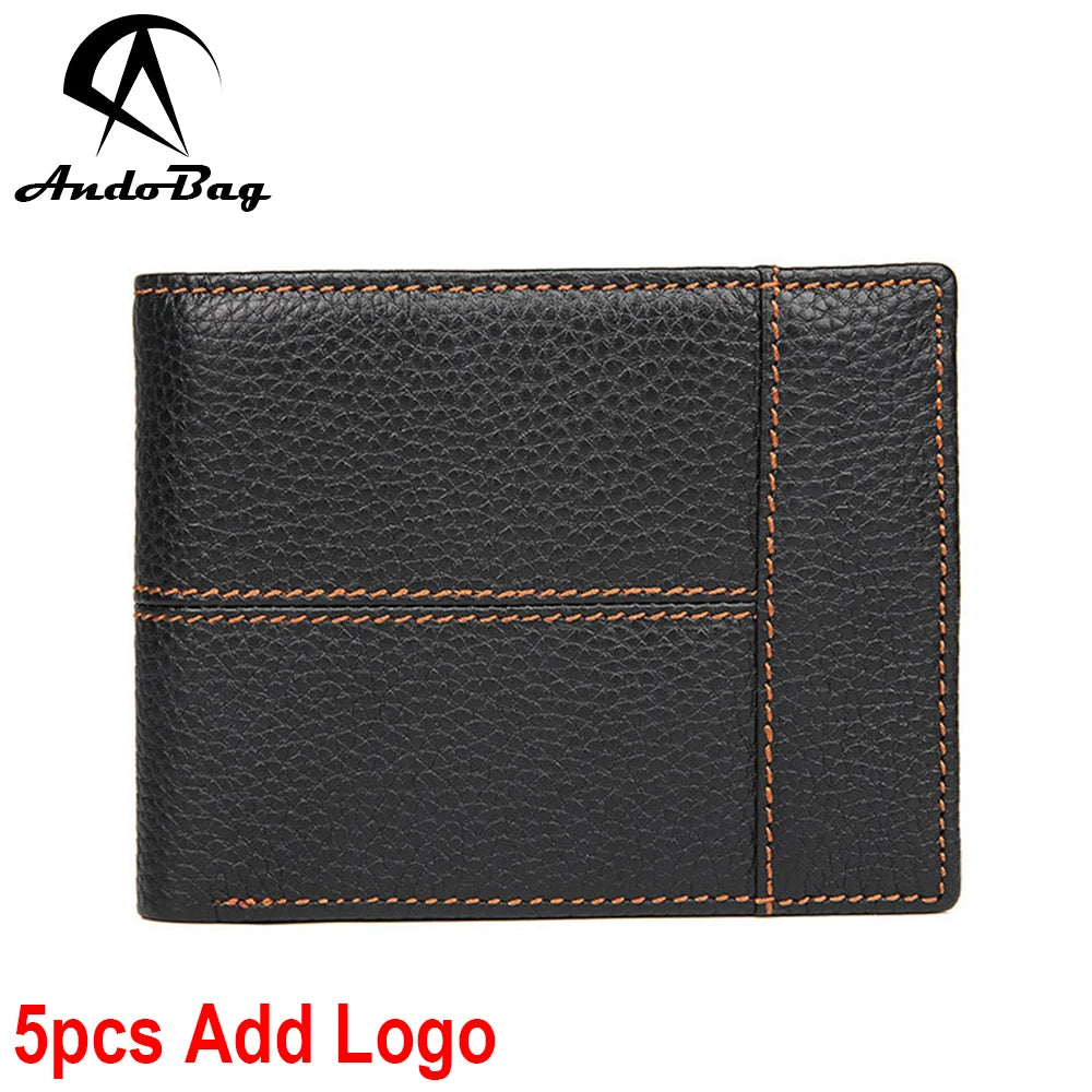 AndoBag Cowhide Short Wallet Genuine Cow Leather Retro Wallets for Men Card Holders Man