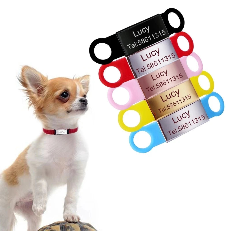 Silicone Stainless Steel Polished Dog ID Tag Engraved Anti-lost Pet Nameplate Tags for Dog for Souvenir Metal