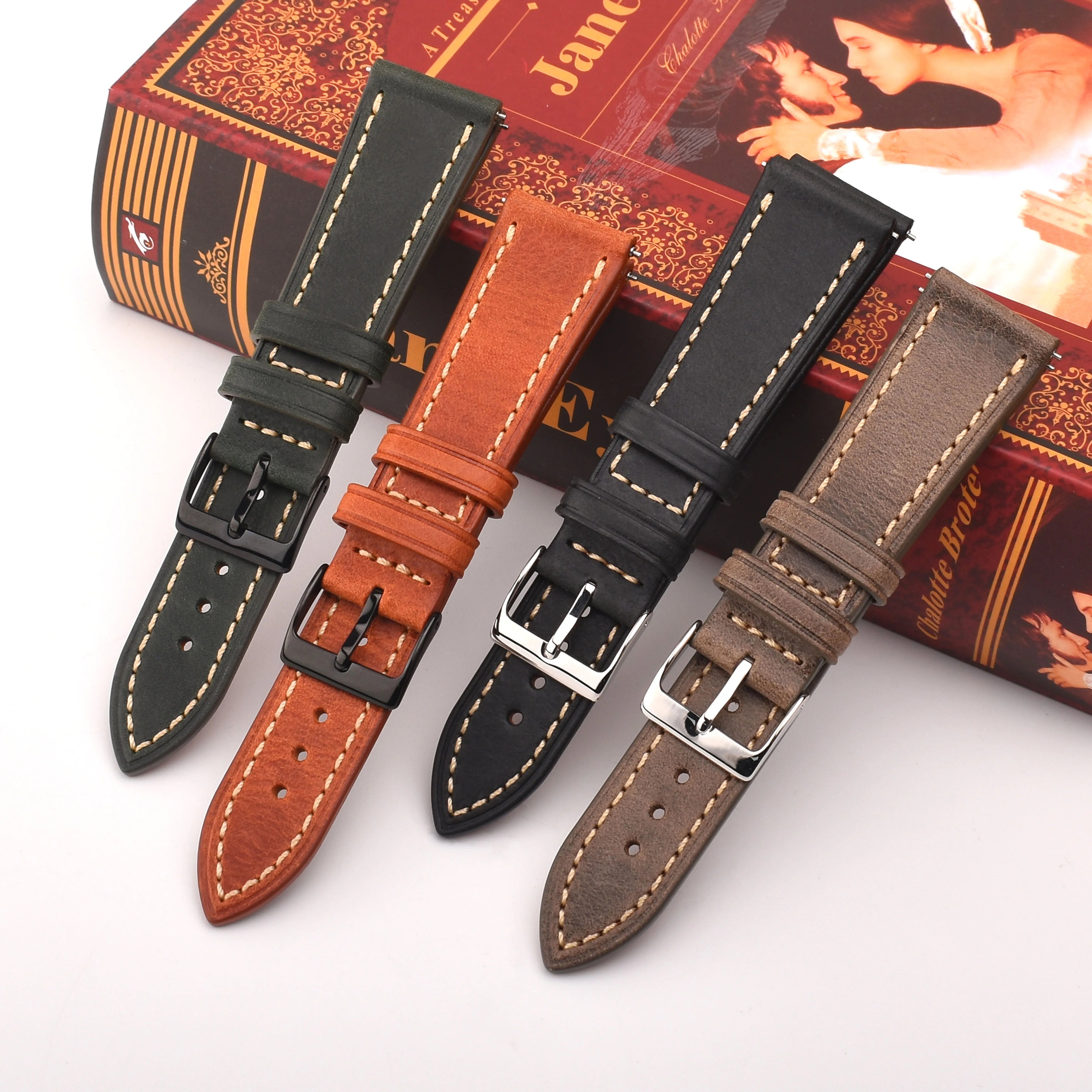 Genuine Cowhide Leather Watch Strap Universal Plain Watch Belt Women Men Smart Watch Band 20mm 24mm