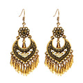 Bohemia Retro Gold Color Earring for Women Gypsy Flower Tassel Dangling Earrings Turk Jhumka Indian Jewelry