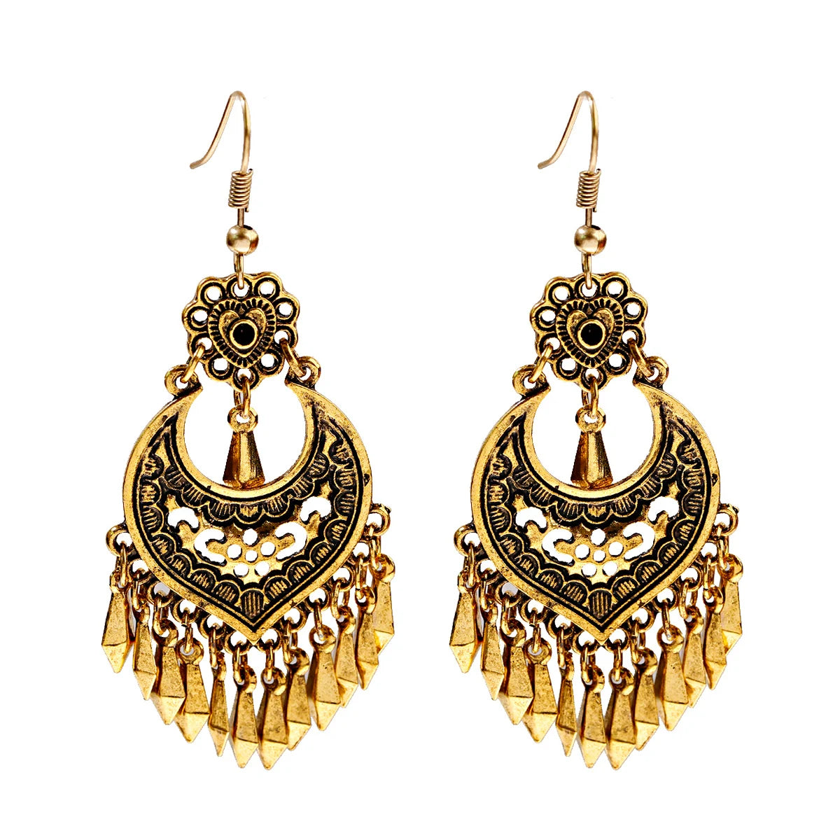 Bohemia Retro Gold Color Earring for Women Gypsy Flower Tassel Dangling Earrings Turk Jhumka Indian Jewelry