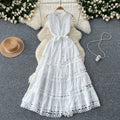 Women's Summer French Retro Elegant Hollow Lace Patchwork Sleeveless Fashion Dress