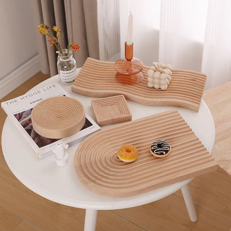 Water Ripples Household Breadboard Solid Beech Wood Aromatherapy Storage Tray Afternoon Tea Tray Dinner Plate Wholesale