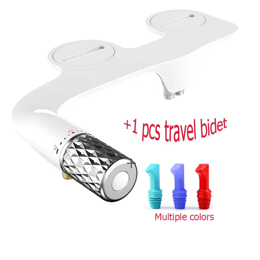 Chrome Plated Plastic Toilet Bidet Sprayer Self-Cleaning Dual Nozzles Non-Electric Cold Water Floor Mounted Bathroom Use Easy