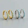 New Trendy 925 Sterling Silver 18k Gold Turquoise Gemstone Round Huggie Hoop Earrings for Women