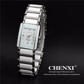 CHENXI 104 Brand Elegant Women Watch Rhinestone White Silver Simple Stylish Ladies Quartz Watches Ceramics Bracelet Casu