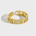 Personalized S925 Sterling Silver Roman Numerals Cutout Ring Hollow Adjustable Open Ring for Women