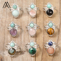 Luxury Crystal Rings Natural Amazonite Gemstone Open Bands Silver Moon Ring Fashion Jewelry Women Gifts